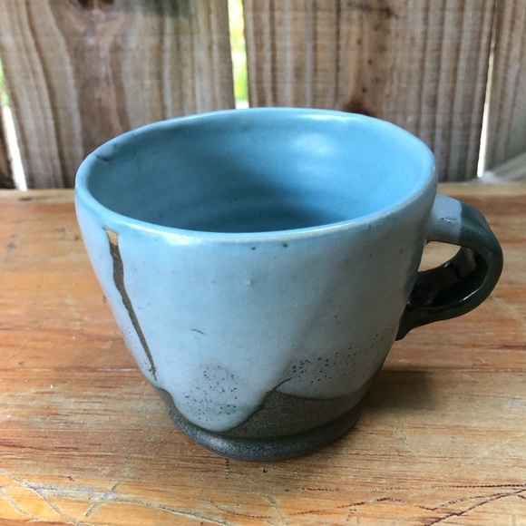 Luz Pottery Hand Thrown Small 8oz Coffee Mug Tea Cup with Blue Drip Glaze - Picture 1 of 7